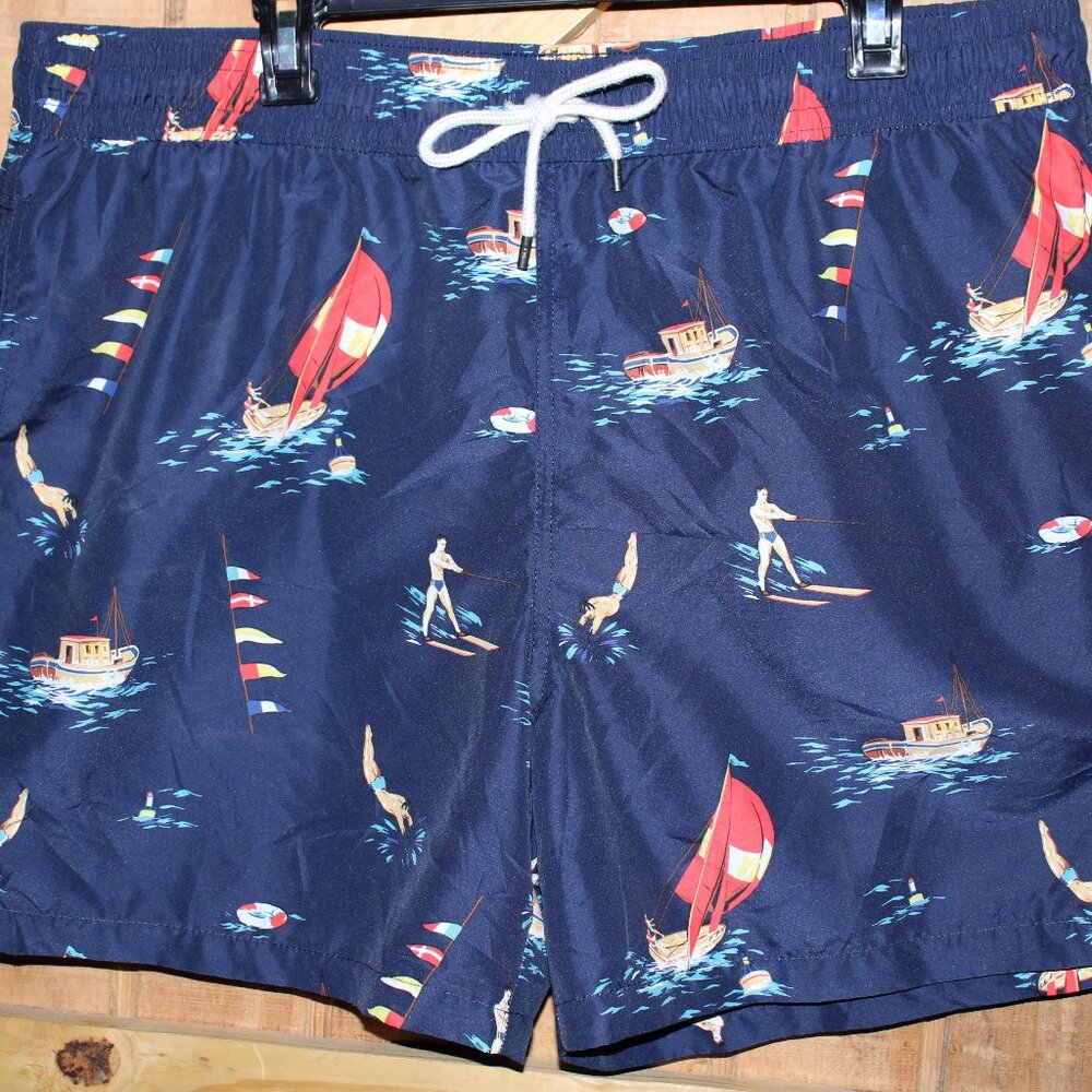 Polo Ralph Lauren Shorts Mens 2XL Blue Sailing Print Swim Trunks Divers Nautical